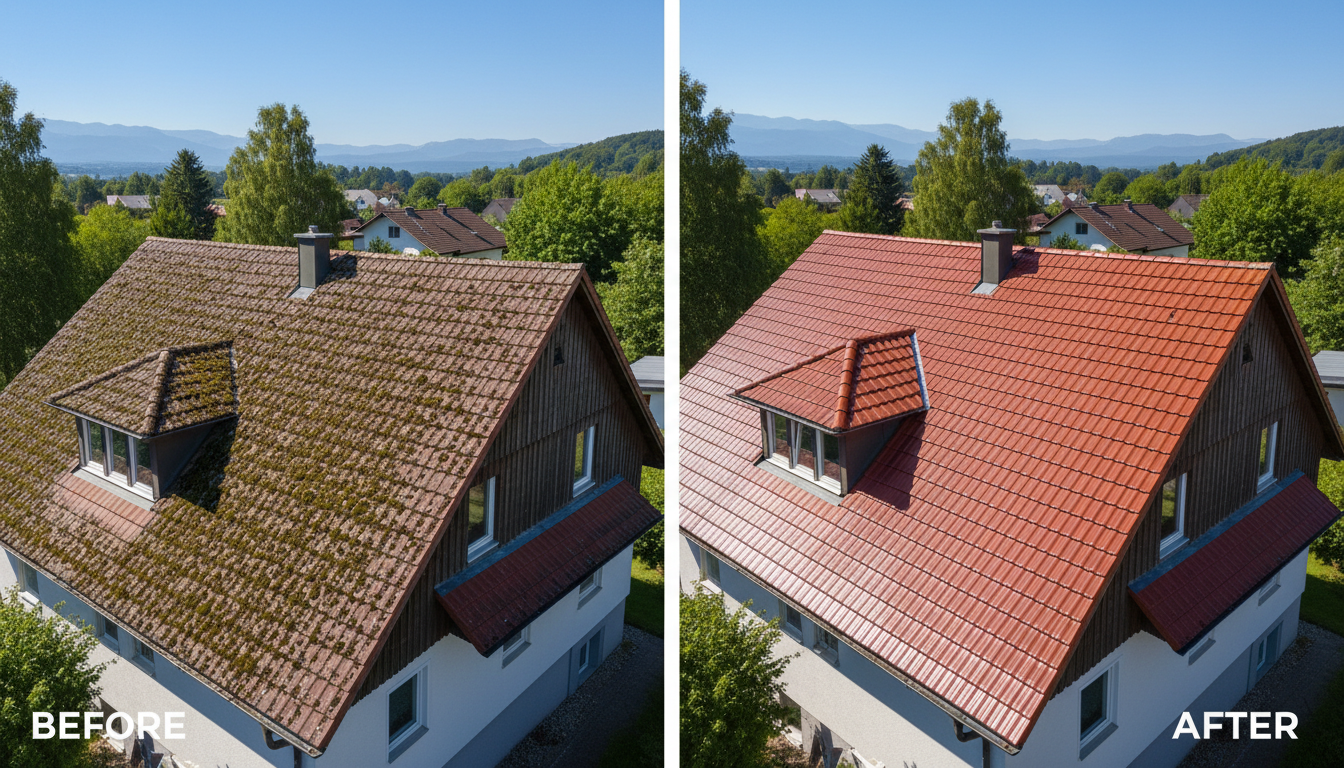 Dachreinigung Vorher Nachher Holzkirchen Moosentfernung Dachziegel
