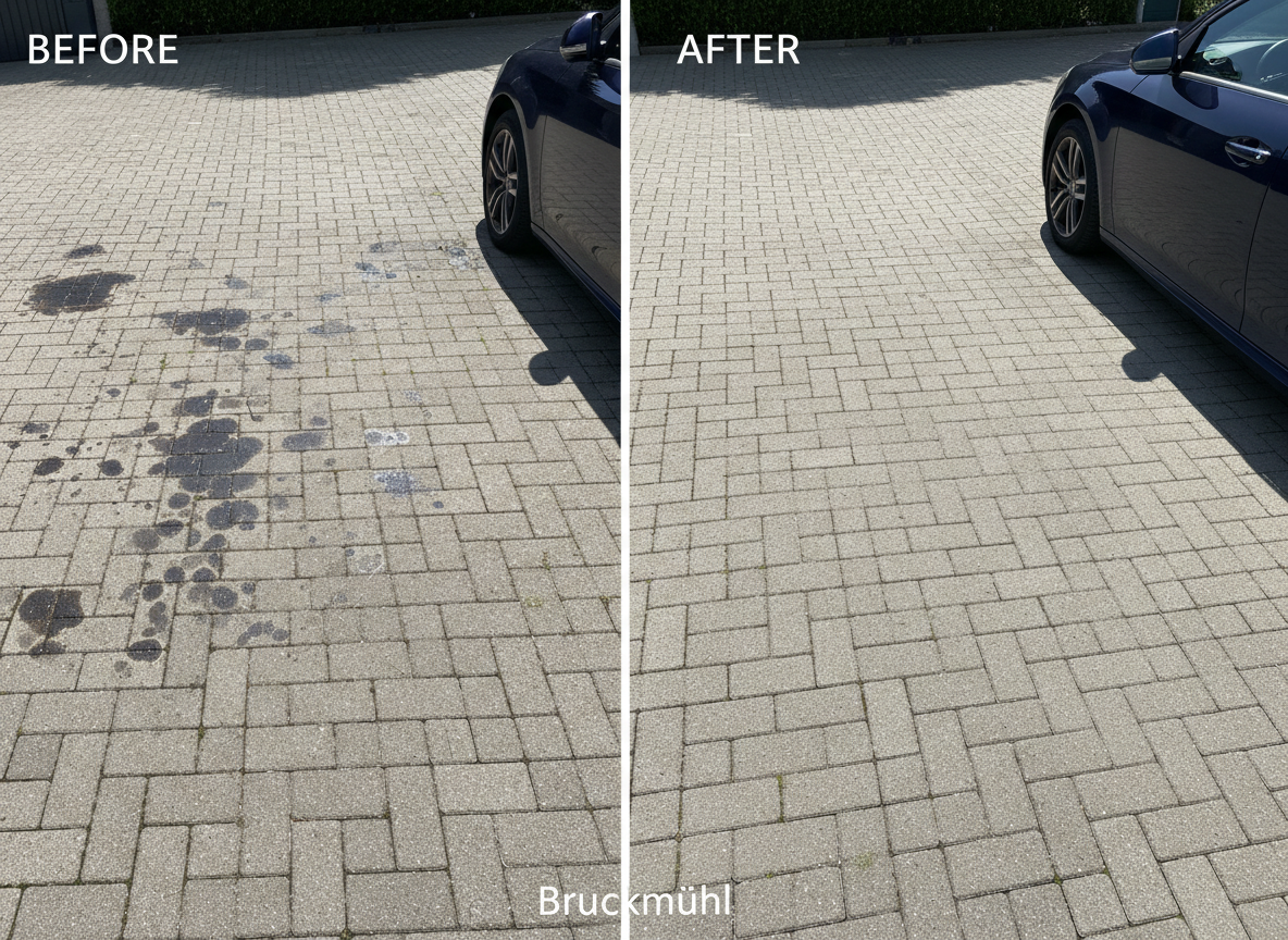 Einfahrt Reinigung Vorher Nachher Bruckmühl Betonpflaster