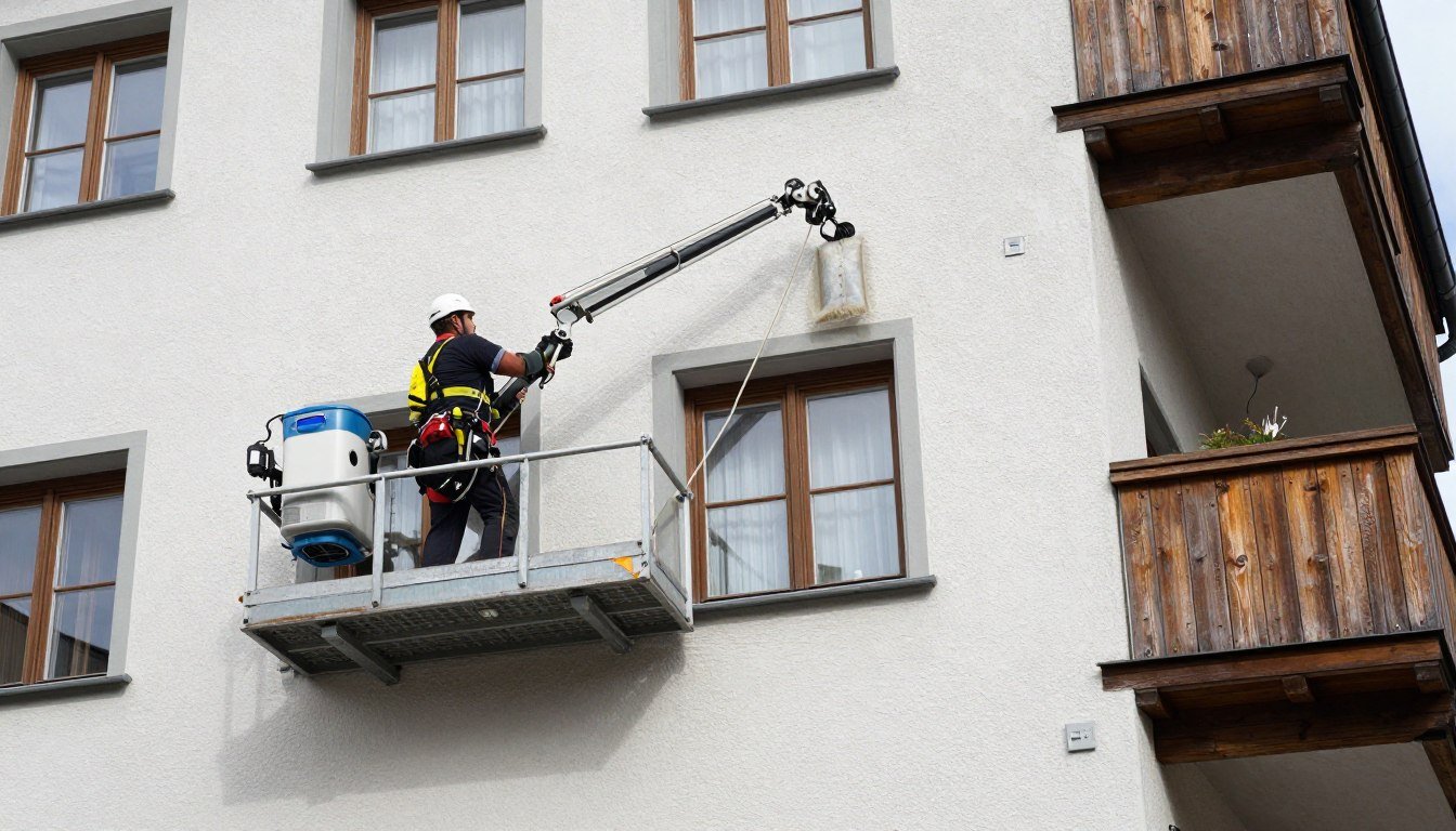 Fassadenreinigung mit Teleskoplanze in Bruckmühl