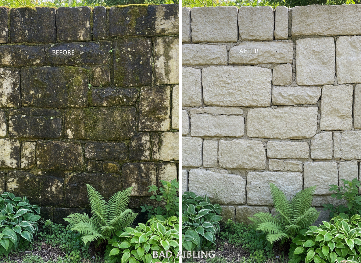 Gartenmauer Reinigung Bad Aibling Naturstein Hochdruckreiniger Ergebnis