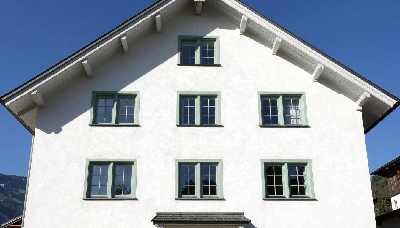 Gereinigte helle Fassade nach professioneller Behandlung