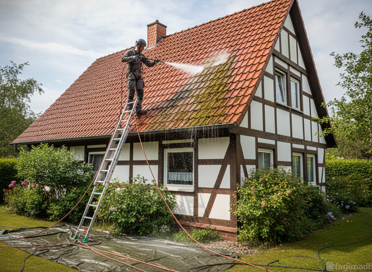 Hochdruckreinigung Dach Holzkirchen professionelle Moosentfernung Ergebnis