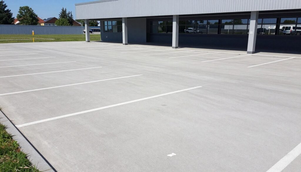 Sauberer Gewerbeparkplatz nach professioneller Reinigung
