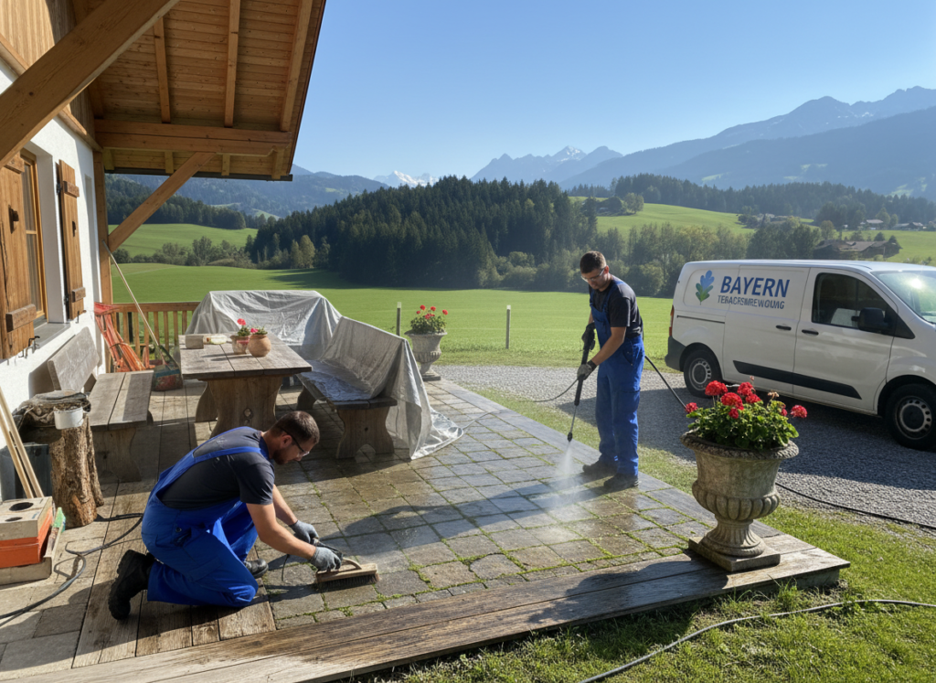 Terrassenreinigung Bruckmühl - Holz und Stein Terrasse