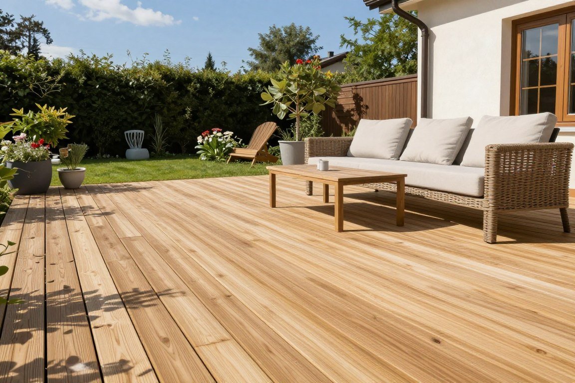 Terrassenreinigung Bruckmühl - saubere Holzterrasse