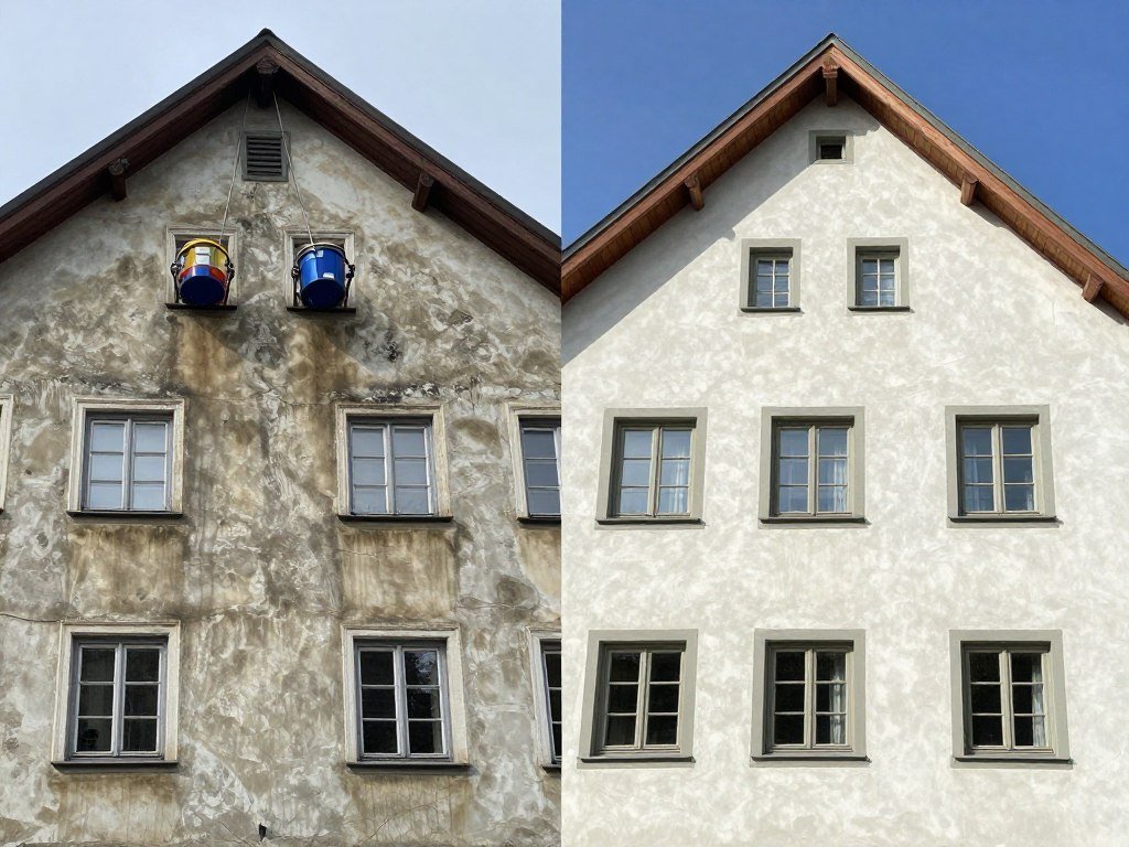 Vorher-Nachher-Vergleich einer Fassadenreinigung in Bruckmühl